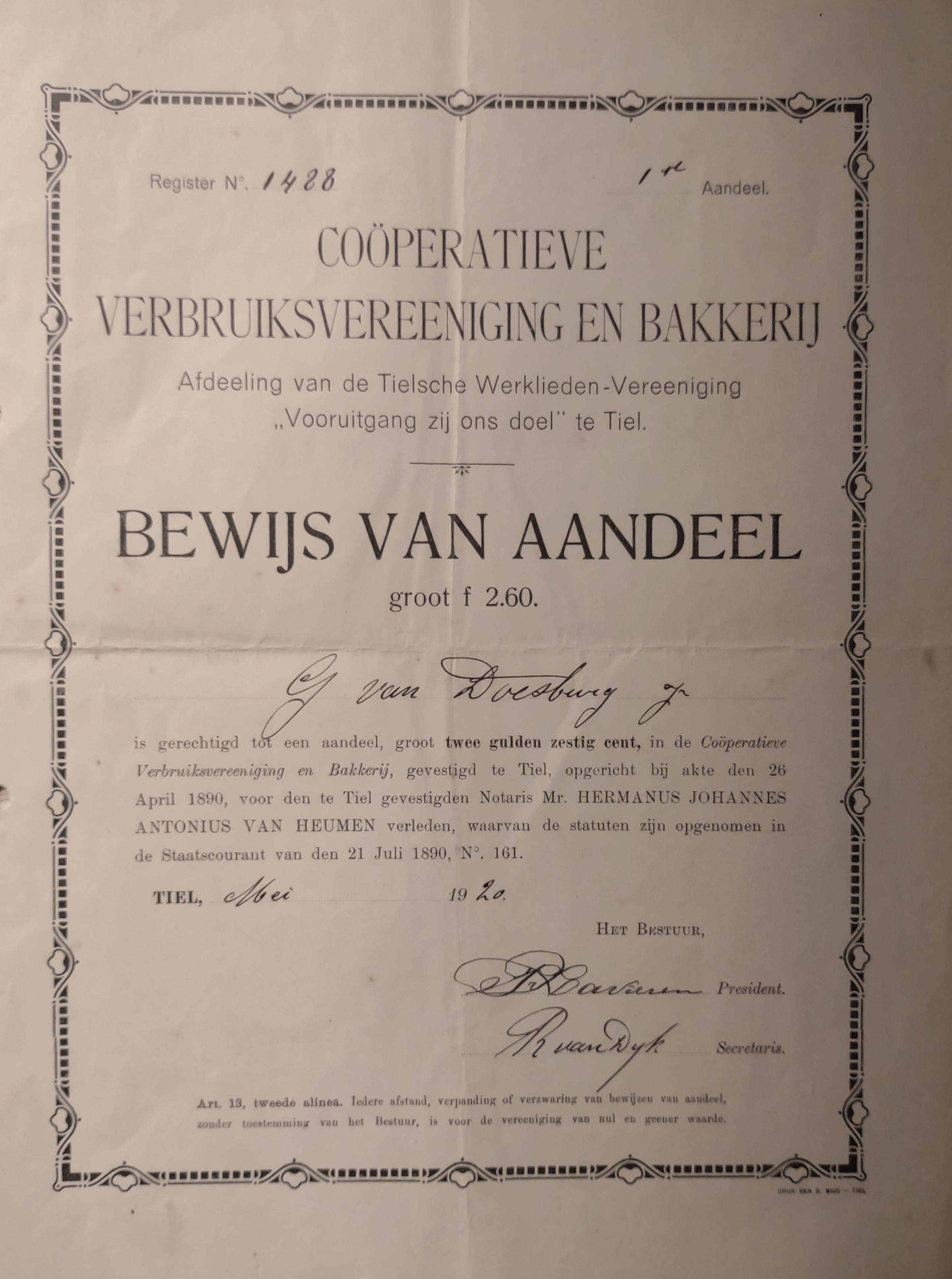 Bewijs van aandeel van VZOD