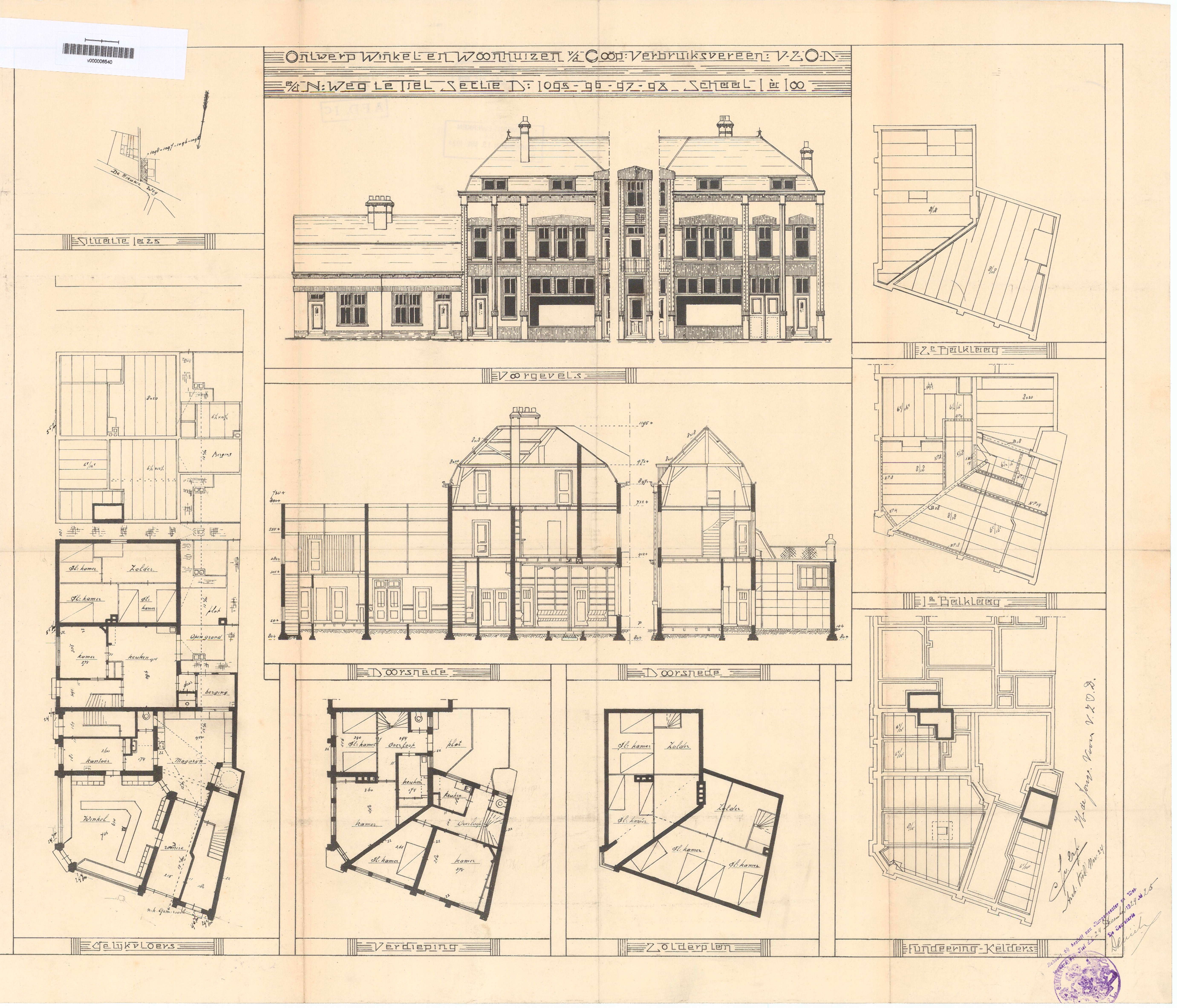 bouwtekening woningen adamshof 1924