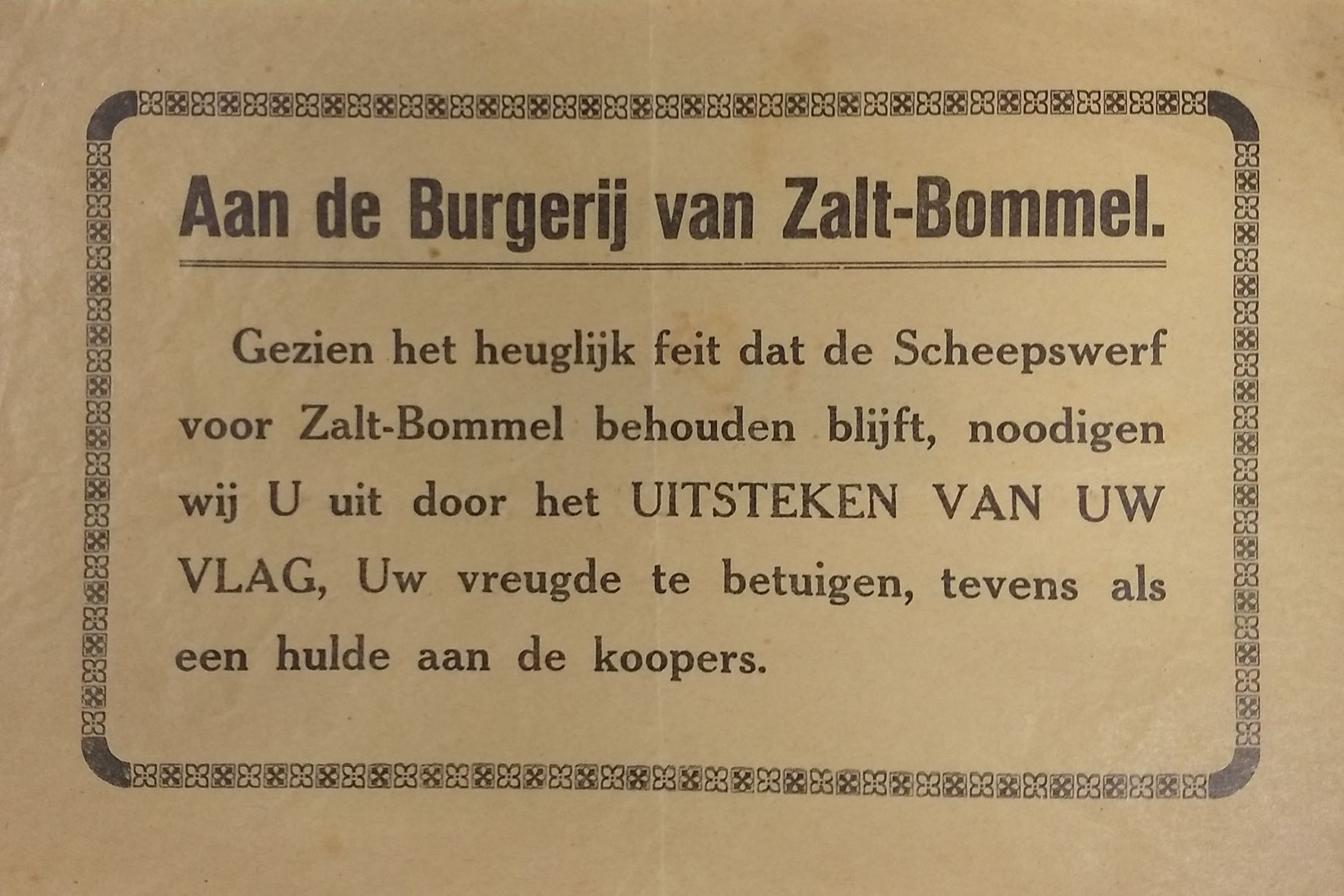 pamflet met oproep burgerij zaltbommel