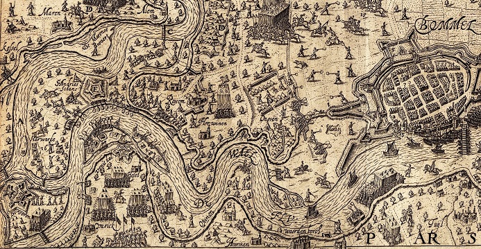 fragment kaart gevechtshandelingen bommelerwaard 1600