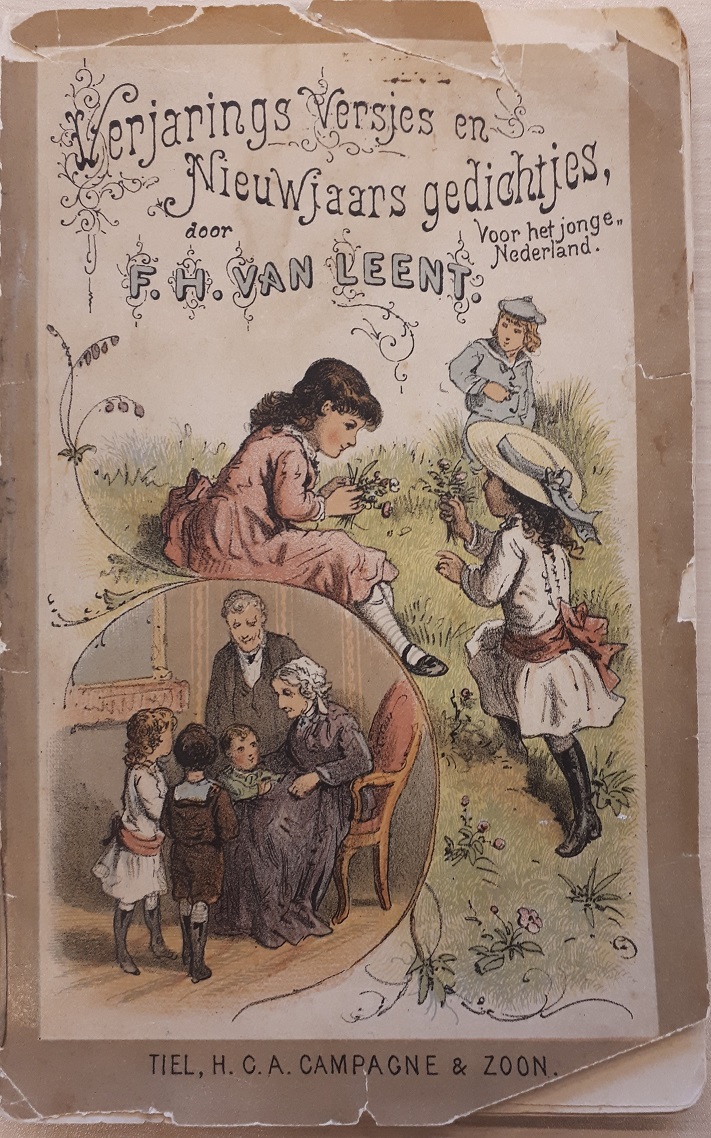 voorkant boekje verjaringsversjes en nieuwjaarsgedichtjes voor het jonge Nederland uit 1889