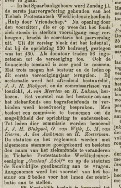 artikel Nieuw Tielsche Courant met beschrijving nieuw gebouw Gustaaf Adolf