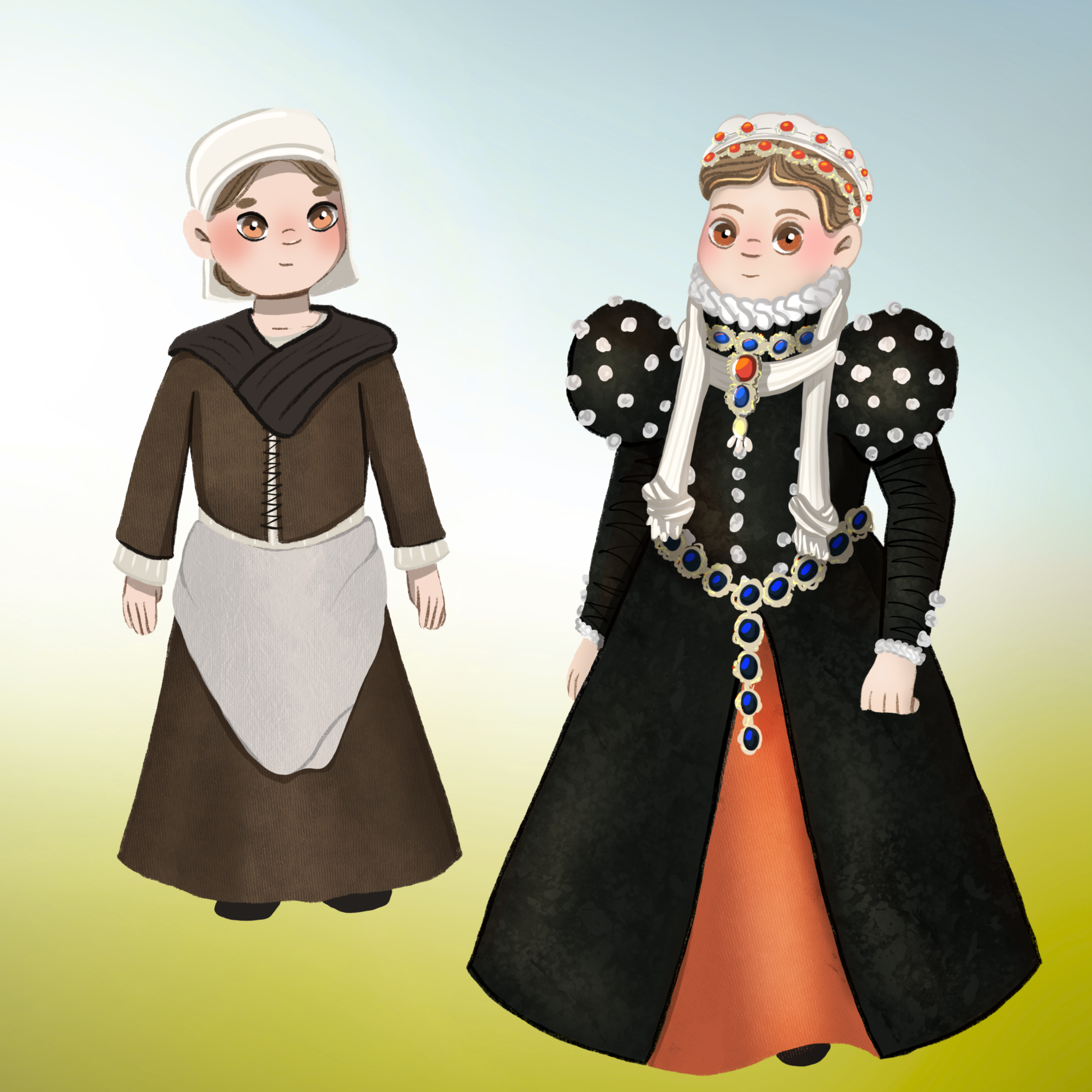 Prinses Anna van Buren en een meisje met schort