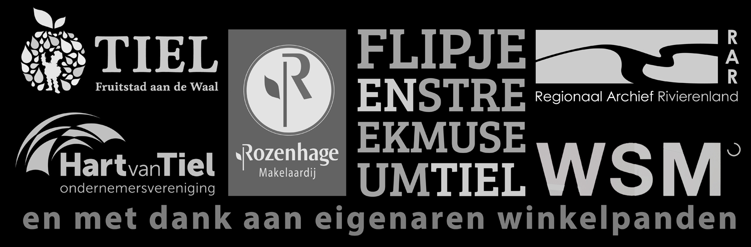 Met dank aan gemeente Tiel, Hart van Tiel, Regionaal Archief Rivierenland, Flipje- en Streekmuseum, Rozenhage, VSM en eigenaren winkelpanden