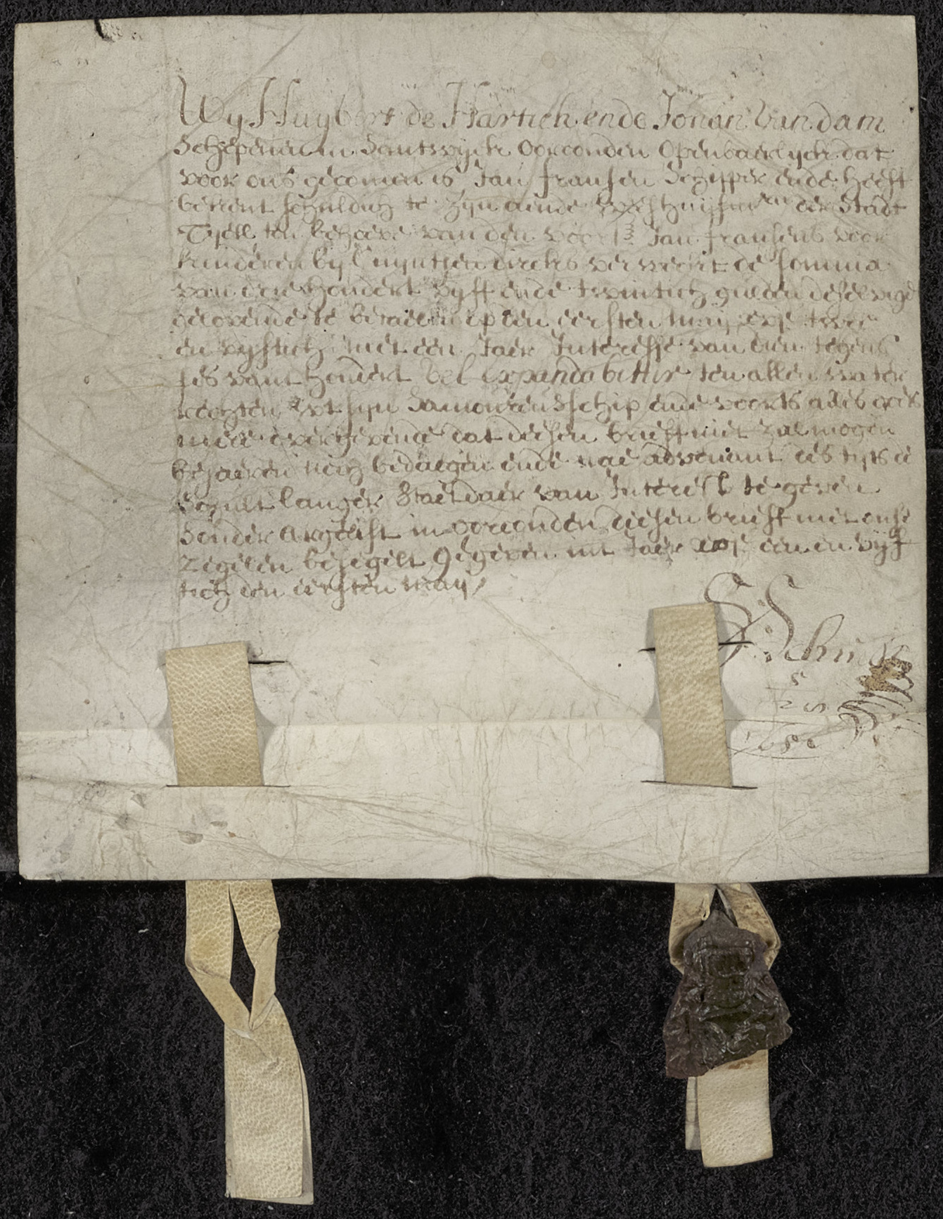 Akte van schuldbekentenis door Jan Fransen aan het weeshuis te Tyell van 325 gulden á 6% t.b.v. zijn voorkinderen Cuyntjen Dircks., 1651
